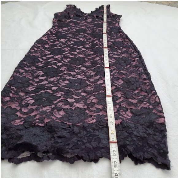 Black Floral Lace Dress Pink Lining Sleeveless V-Neck Mica Size L Whimsigoth - Picture 7 of 10